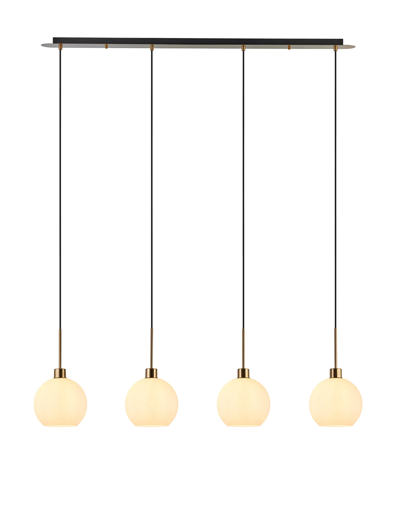 DK1226  Lori Linear Pendant, 4 Light Adjustable E27, Antique Gold/Opal Open Mouth Round Globe Shades